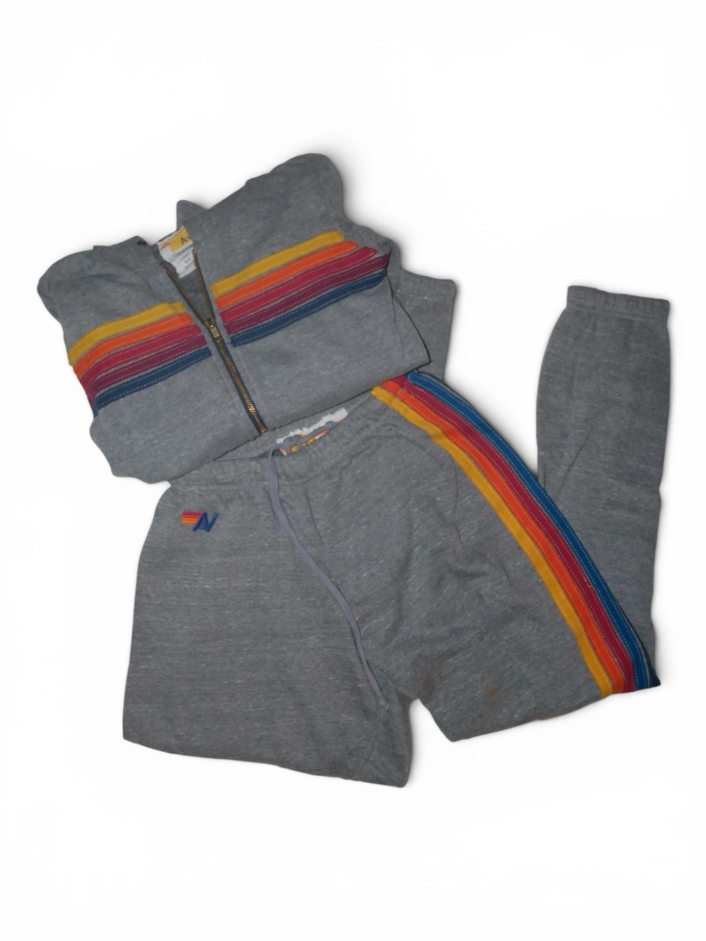 🌈 Aviator Nation Rainbow Stripe Hoodie & Sweatpants Set Gray Size XS
